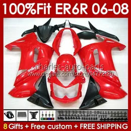 OEM Bodys Kit för Kawasaki Ninja 650R ER6 650 R ER 6 F 06-08 Kroppsarbete 139NO.76 650-R ER 6F 650R-ER6F ER-6F 2006 2007 2008 ER6F 06 07 08 Injektion Mögelmässor Factorings Factory Red