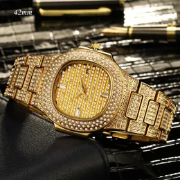 Relógios de pulso 18K Gold Gold Watch Quartz Full Diamonds Stones Lovers Casal Casal Feminino Feminino Bling Hip Hop Ice Out Men WomenWristwatche