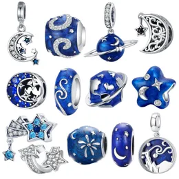 925 Silver Fit Pandora Charm 925 Bracelet Galaxy Star Moon Snowfliake Perles Sharms مجموعة قلادة DIY Gine Beads Jewelry