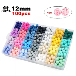 LOFCA 12mm 100pcs Silicone Beads Round Teether Baby Nursing Necklace Pacifier Clip Oral Care BPA Free Food Grade Colorful 220602