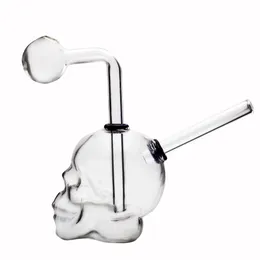 Coloured Skull Shape Glass Oil Burner Pipe Smoking Water Pipe Bong with Bowl Kit