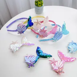 Glitter Mermaid Saç Klipleri Sequins Hairband Barrettes Aksesuarları Çocuklar Kızlar Için Genç Toddlers Denizyıldızı Kabuk Kızın Tokalar Headdress Firkete Hairband