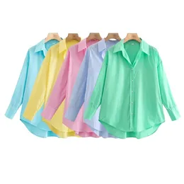Traf Women Fashion Loose Asymmetry Poplin Bluses Vintage Long Sleeve Button-up kvinnliga skjortor Blusa Chic Topps 220727