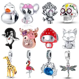 925 Silver Fit Pandora Charm 925 Bracelet Animals Crab Duck Giraffe Series charms set Pendant DIY Fine Beads Jewelry