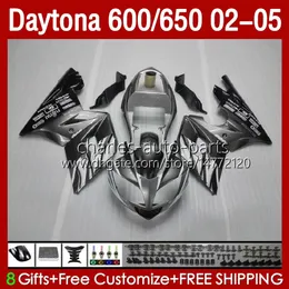 دراجة نارية Bodys ل Daytona600 Silver Gray Daytona650 02-05 Bodywork 132No.37 Cowling Daytona 650 600 CC 02 03 04 05 Daytona 600 2002 2005 2005 ABS Fairing Kit