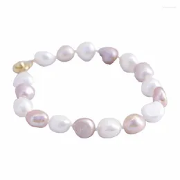 Bangle Handmade Knotted Bracelet Natural 10-11mm White Purple Freshwater Baroque Pearl 20cm For Women Jewelry Fashion GiftBangle Inte22