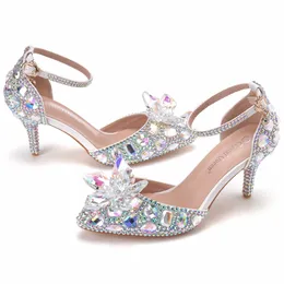 Kobiety Buty Ślubne Srebrne Rhinestone Wysokie Obcasy Kostki Pasek Pompy Party Sukienka Szampania Złote Stiletto Sandały