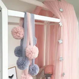 DIY 어린이 방 장식 분홍색 침대 커튼 원사 장식 공 패턴에 아기 침실 벽 교수형 아기 침실 장식 220531