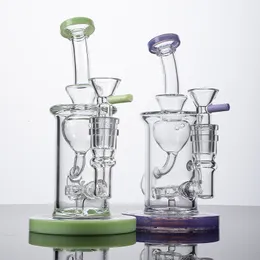 Versandfertig, grün, lila, Klein Hookahs Heady Glasbongs Recycler Perc Percolator Torus Dab Oil Rigs 14 mm Innengewinde mit Kopf XL-2071