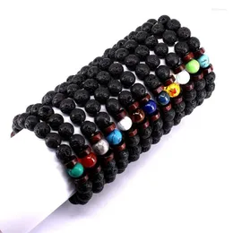 Braccialetti da uomo con fili di perline Braccialetti con pietre di lava naturale del vulcano Braccialetti con gioielli Buddha tibetano E45 Lars22