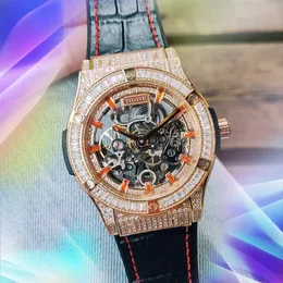 Orologio da uomo di tendenza moda hip-hop Movimento meccanico importato Cinturino in pelle Orologio impermeabile Orologio da polso in acciaio inossidabile con cassa in diamante coreano