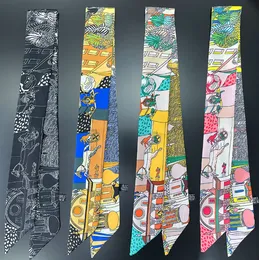 2022 Шелк Шарф Тонкая узкая полоса Женщины с общечаточным шарфом шарф лента для волос-галстук весна и осенний шарф