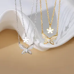 Fashion Shiny Multilayered Butterfly Necklace Exquisite Double Layer Clavicle Chain Pendant Necklace Jewelry For Women