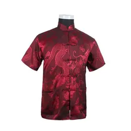 Męskie koszule Burgundowe vintage chińskie satynowe koszulę satynową z kieszenią S m l xl xxl xxxl 020622 Men's Men'me's Men'me