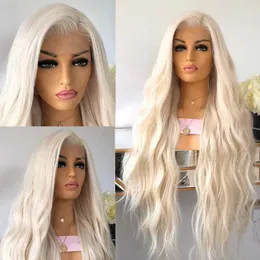 Synthetic Wigs AIMEYA Platinum Blonde Lace Front For Women Long Natural Wave Hair Glueless Heat Resistant Fiber Free Part Kend22