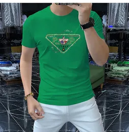 Fashion Men's short sleeve T-Shirt Hot Diamond Personality Trend Male Top Light Luxury Pullover Middle-aged Young Summer Man Clothes Green Red Black White M-4XL