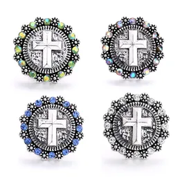 Colorful Crystal Snap Button Jewelry Components Silver Cross 18mm Metal Snaps Buttons Fit Bracelet Bangle Noosa for women men