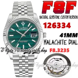 F8F f8126334 SA3235 Automatic Mens Watch 41MM Natural Malachite Dial Stick Markers 904L Jubileesteel Bracelet Customized version of natural gem eternity Watches