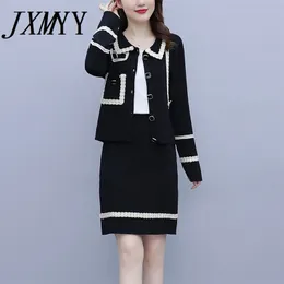 JXMYY модный вязаный костюм больших размеров, осенний элегантный темпераментный сетчатый красный маленький ароматный ветровой свитер, женский костюм 220513
