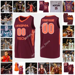 2022 NCAA Custom Stitched Virginia Tech Hokies كرة السلة جيرسي 4 نيكيل ألكسندر ووكر 5 جاستن روبنسون 10 جوناثان كابونجو 13 أحمد هيل كريس كلارك الفانيلة