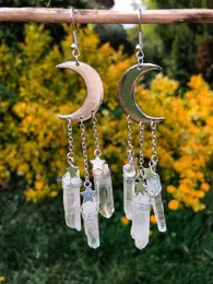 Dangle & Chandelier Natural Transparent Quartz Crystal Earrings Moon Celestial Mysterious Gothic Witch Ladies Fashion GiftsDangle Mill22