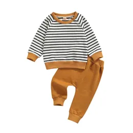 Citgeett Autumn Baby Boys Girls Stripe Stripe Long Sleeves Sweater Shirt at Disual Pants Spring Cloths Set 0-24 Months J220711