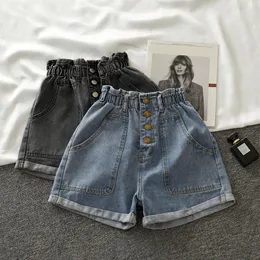 Blue Kr Tkie Spodenki Damskie Button High Waisted Denim Shorts Loose Plus Size Jeans Short Pants Woman Summer Korean Ladies Women's W220322