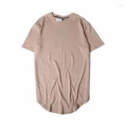 القمصان للرجال Hi-street Solid Curved T-Shirt Men Longline الممولة الممولة الهيب هوب Tshirts Urban KPOP قمصان Tee 1