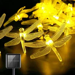 Strängar LED Utomhus Solar String Light 5m 20 Dragonfly Panel Strip IP44 Vattentät trädgård Julfest dekorerad