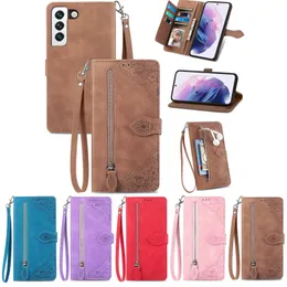 Multifunctional Leather Wallet Cases For Samsung S22 Ultra A13 A33 A53 A13 4G A03 Core A73 A23 M33 F23 M23 M53 5G Lace Flower Print Holder Flip Cover ID Card Slot Pouch