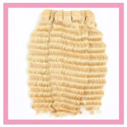 Peruvian Human Hair Extensions Blonde 3 Bundles Deep Wave Kinky Curly Water Wave 613# Double Wefts Products 10-40inch