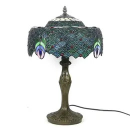 Bordslampor grossist amerikansk stil vintage lampa vardagsrum sovrum skrivbordsdekor lyxus tischlampen målat glas påfågel tiffany lamptabl