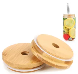 Coperchi per tappi in bambù 70mm 88mm Coperchio per bottiglia d'acqua riutilizzabile in legno con foro per cannuccia e guarnizione in silicone
