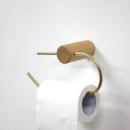 Nordic Bathroom Roll Holder Brass Solid Wood Wall Hanging Napkin Gold Toilet Paper Towel Kitchen storageshelf Y200108