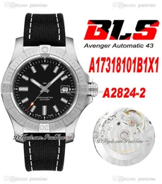 BLS A17318101B1X1 43mm Eta A2824 Automatic Mens Watch Steel Case Black Dial White Number Markers Nylon Leather Strap Super Edition Puretime 05b2