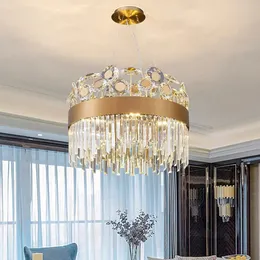New Round Creative Crystal Chandelier Lamps Gold Flowers LED Lighting Base Luxury Suspension Lamps fo Living Room Dining Hall Bedroom