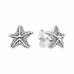 أصيلة 925 Sterling Silver Starfish Stud arring Fashion Womens Party Jewelry CZ Diamond مع مربع أصلي مجموعة لأقراط Pandora