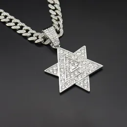 Pendanthalsband Hip Hop David av Star Hexagram Necklace Iced Out Bling 13mm Micro Paved CZ Miami Cuban Link Chain Charm Jewelry Giftspenda