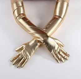 Women Long Gloves 1920s Evening Party Costume Accessories Mittens Sexy Faux Leather Opera Glove Cosplay Dress Props Shiny Metallic Black Gold Silver Elastic