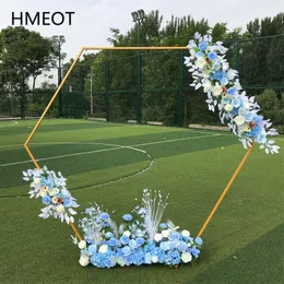 Dekorativa blommor kransar bröllop rekvisita hexagonal båg vit guld järnhylla bakgrund dekor fest scen blommor stativ smidd diamantbåge