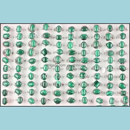 Band Rings Jewelry Wholesale Bk 36Pcs Mix Style Green Malachite Gem Stone Tibet Sier Plated Finger Ring Women Men Dhr5H