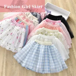 1-6Y Cute Tutu Skirt for Girl Summer Children Floral Plaid s Kids Pink faldas Dance Party jupe Soft Mini Tulle Girls 220326