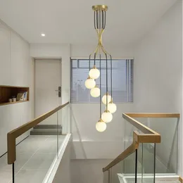 Lâmpadas pendentes Stairwell Longo Longo Nórdico Modern Living Room Creative Restaurant Rotoring G9 Glass pendurado LightSpondes