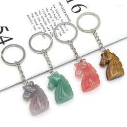 Keychains Natural Stone Agates Horse Head Shape Stainless Steel Key Ring Women Handbag Chain Jewelry Accessories Gifts Fred22