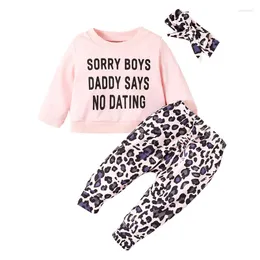 Zestawy odzieżowe Trzyczęściowe różowe dziewczyny z litery Letter Lopt Lopard Print Prints Baby-Clothing