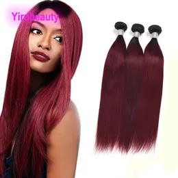 Brazylijskie ludzkie włosy 1B 99J Ombre dwa tony Kolor jedwabisty prosty 1B/99J Podwójne wątki Virgin Hair Extensy Indian Peruvivan Malezjan 10-28 cala