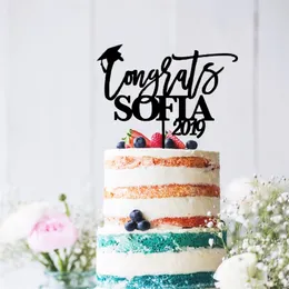 Nome personalizzato e anni Laurea Cake Topper Decorazione festa di laurea Forniture personalizzate in legno specchio dorato 220608