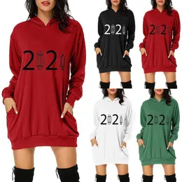 Kvinnor klär långärmad mode 2022 tryckt Vestido hoodie väska höft med ficktryck mini invierno casual klänningar