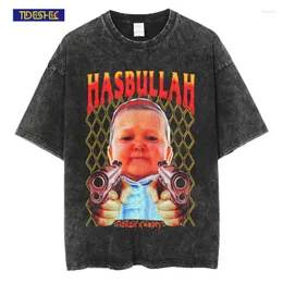 Mäns män tvättade tees överdimensionerade Hasbulla grafik nödställda t-shirt streetwear hip hop vintage tshirt harajuku bomullstoppsmän