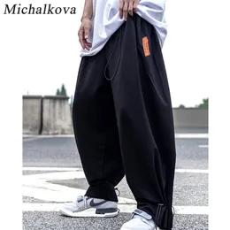 Calça de roupas de tamanho grande masculino calças haren calça hip hop punk harajuku escuro cintura elástica de rua risques michalkova 201126